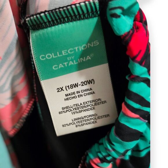 Collections By Catalina Size 2X Tankini Swim Top Swimwear Halter Tropical Neon - Picture 3 of 3